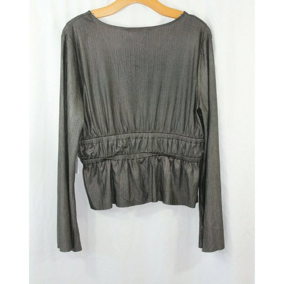 Marc New York Andrew Marc Womens Shimmery Grey Peplum Top L NWT Grunge Goth - Picture 4 of 5